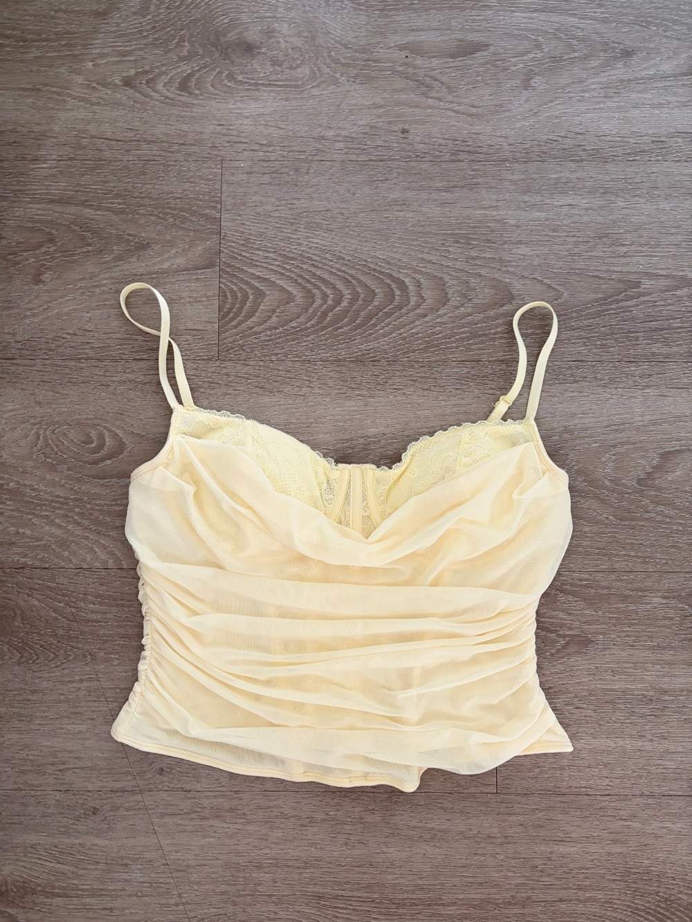 Garage Pale Yellow Lace-Trim Sheer Crop Cami